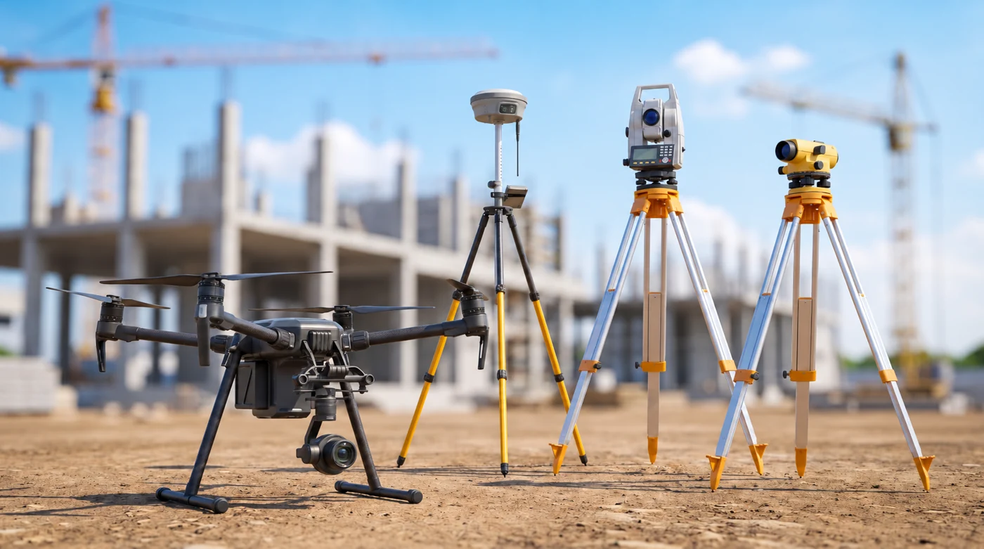 Reference image of surveying instruments on a construction site